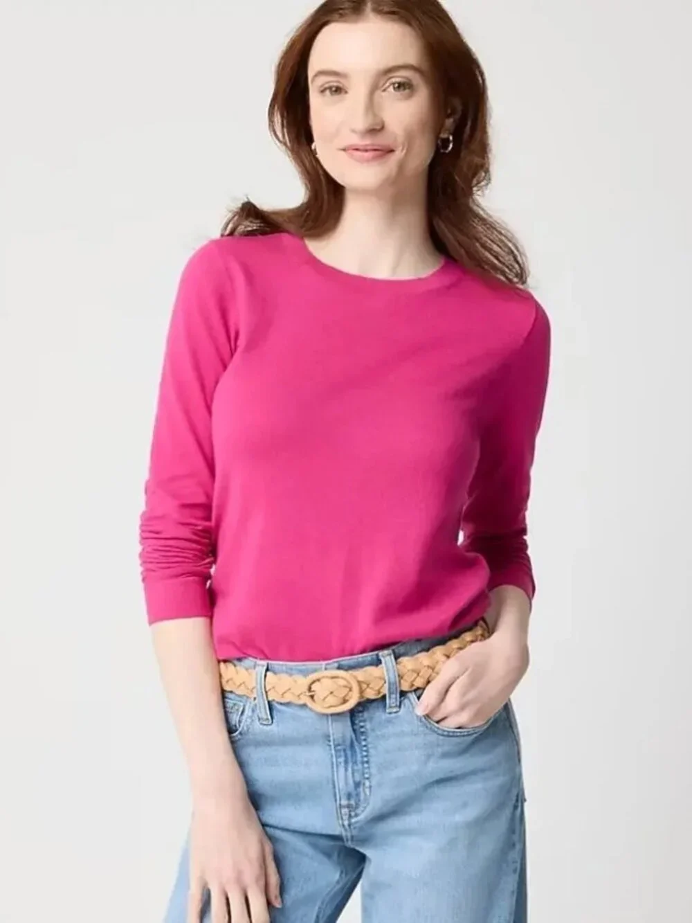 J. Crew Cotton Teddie Sweater Crew Neck Pink Colorway Medium #A2847